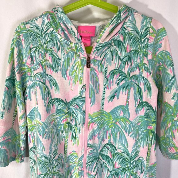 Lily Pulitzer Girls M Pool Beach Cover Up Pink Blossom Zip Up Hooded - Picture 3 of 12